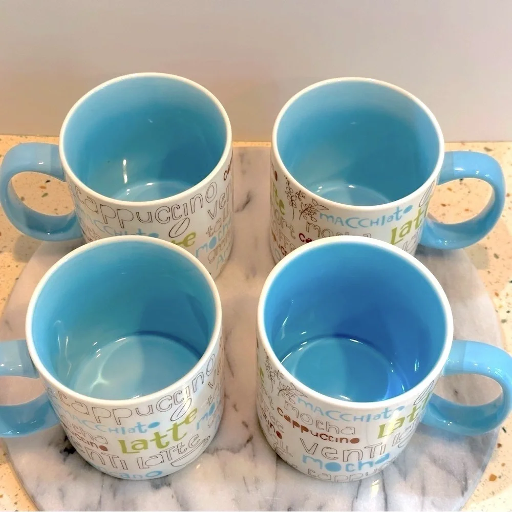 Vintage 2007 Starbucks Blue‎ Coffee Script Large Coffee Mug Set